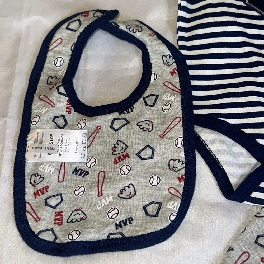 Quacker Jack Baby Boy 3PC Baseball Outfit Set Future MVP Navy Grey 3-6M NEW